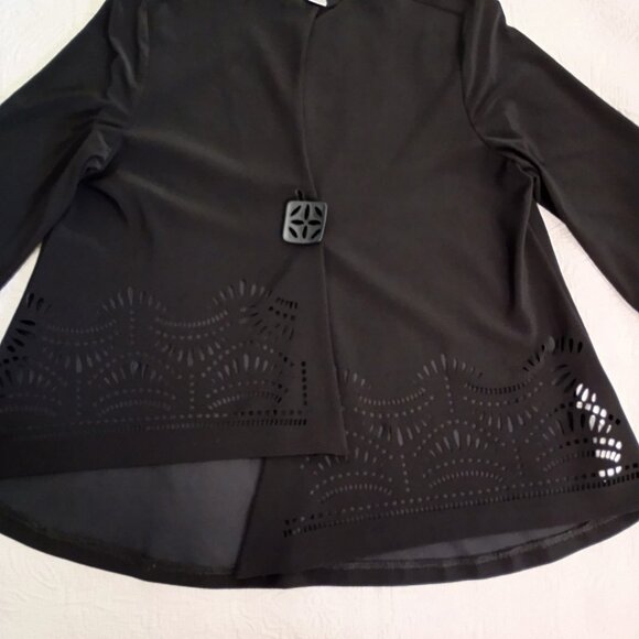 Joseph Ribkoff Black Laser-Cut Asymmetrical Jacket Button Detail Womens Size 6 - Picture 3 of 11